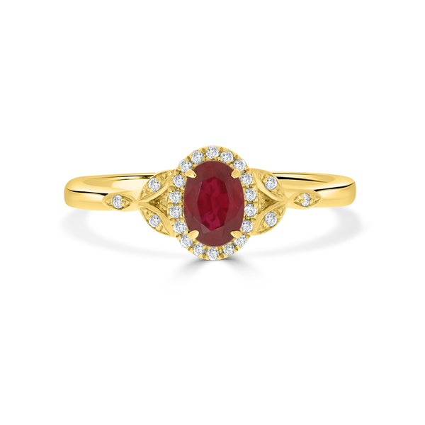 0.68Ct Ruby Ring With 0.09Tct Diamonds Set In 18K Yellow Gold