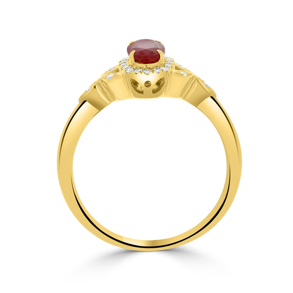 0.68Ct Ruby Ring With 0.09Tct Diamonds Set In 18K Yellow Gold