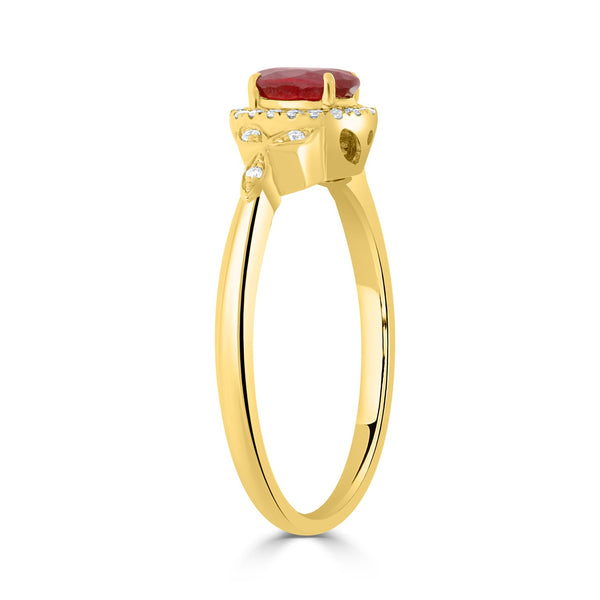 0.68Ct Ruby Ring With 0.09Tct Diamonds Set In 18K Yellow Gold