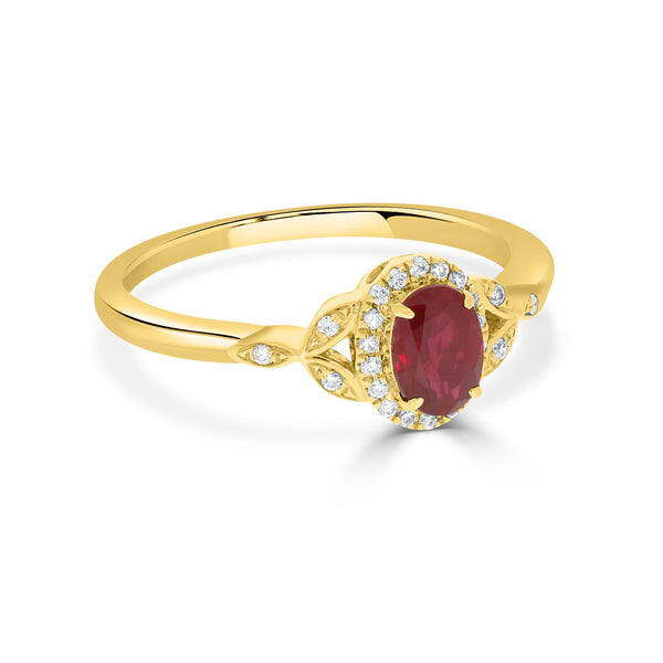 0.68Ct Ruby Ring With 0.09Tct Diamonds Set In 18K Yellow Gold