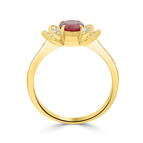 0.72Ct Ruby Ring With 0.18Tct Diamonds Set In 18K Yellow Gold