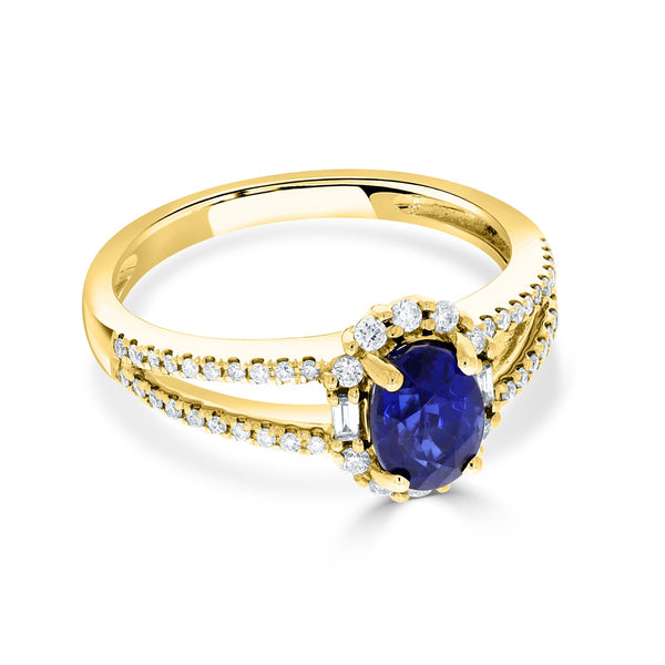 1.46ct sapphire Ring with 0.27tct Diamonds set in 14K Yellow Gold