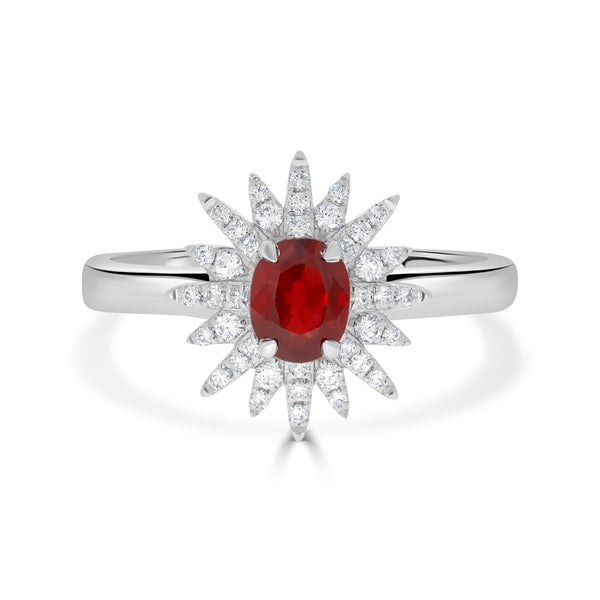 0.19Ct Ruby Ring With 0.19Tct Diamonds Set In 14K White Gold