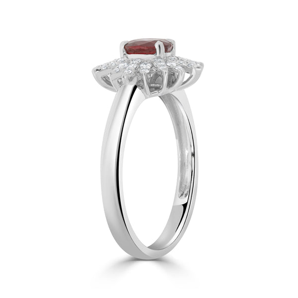 0.19Ct Ruby Ring With 0.19Tct Diamonds Set In 14K White Gold