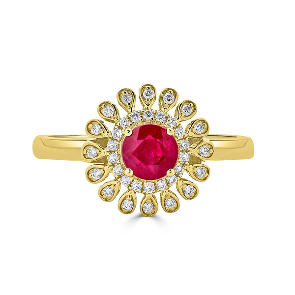 0.68ct Ruby ring with 0.14tct diamonds set in 14K yellow gold