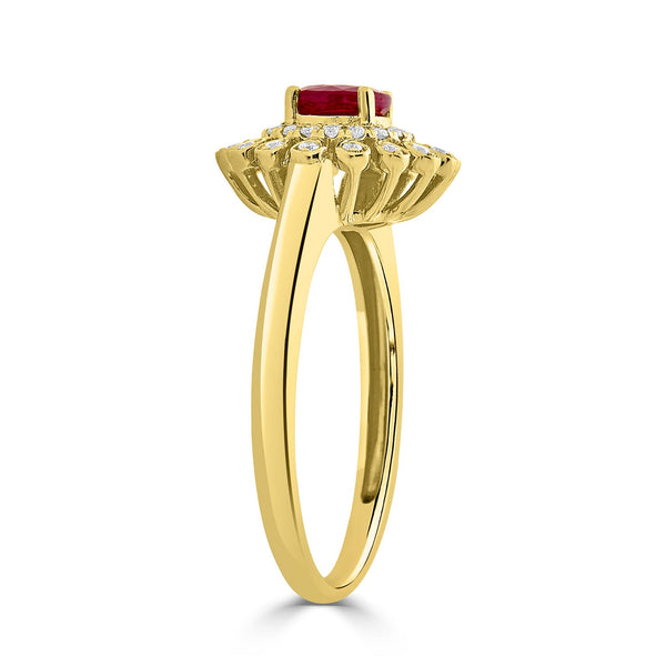 0.68ct Ruby ring with 0.14tct diamonds set in 14K yellow gold