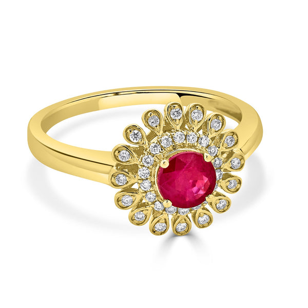 0.68ct Ruby ring with 0.14tct diamonds set in 14K yellow gold