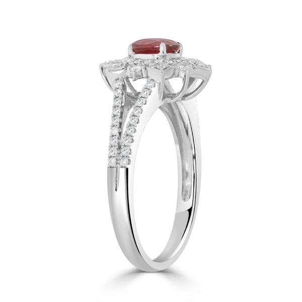 0.60Ct Ruby Ring With 0.31Tct Diamonds Set In 18K White Gold