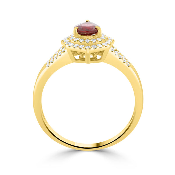 0.58Ct Ruby Ring With 0.23Tct Diamonds Set In 18K Yellow Gold