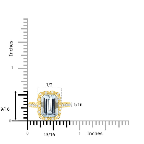 3.42ct Aquamarine Rings with 0.29tct Diamond set in 14K Yellow Gold