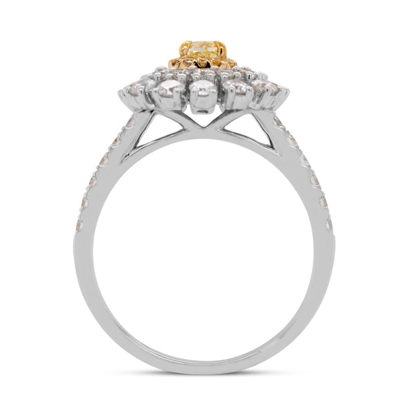 0.28Ct Yellow Diamond Ring With 1.16Tct Diamonds In 18K Two Tone Gold