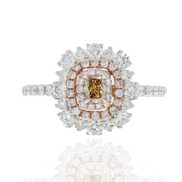 0.13tct Pink Diamond Ring with 1tct Diamonds set in 14K Two Tone gold