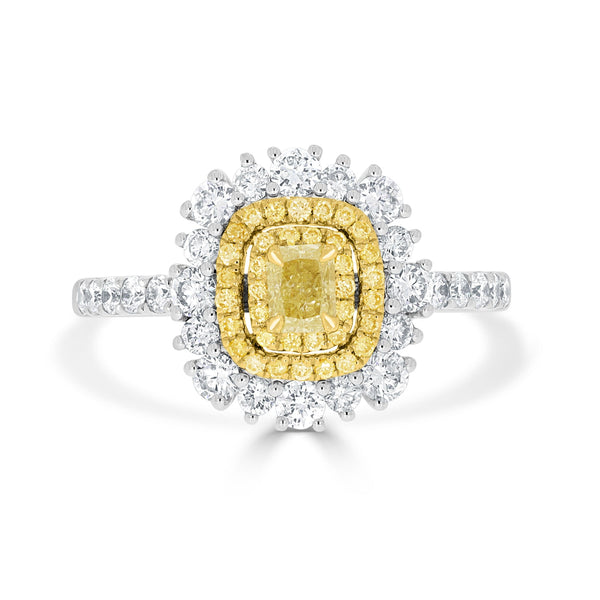 0.25ct Yellow Diamond Ring with 0.95tct Diamonds set in 14K Two Tone Gold