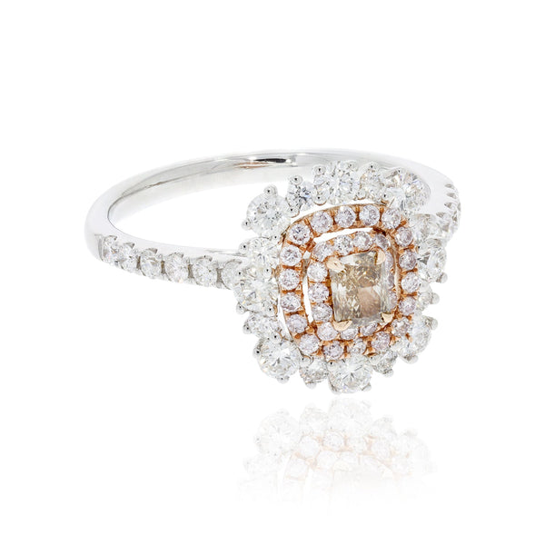 0.13tct Pink Diamond Ring with 1tct Diamonds set in 14K Two Tone gold