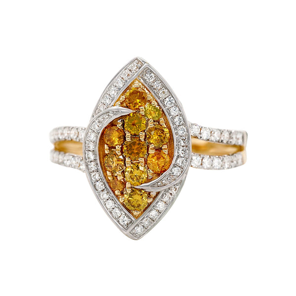 0.52Tct Yellow Diamond Ring With 0.35Tct White Diamond Hug Halo In 14Kt Yellow Gold