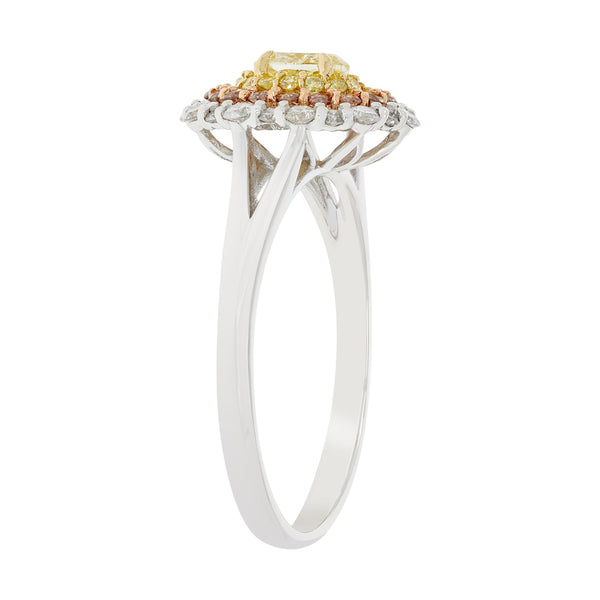 0.28ct Yellow Diamond Ring With 0.45tct Diamonds Set In 18K Two Tone Gold