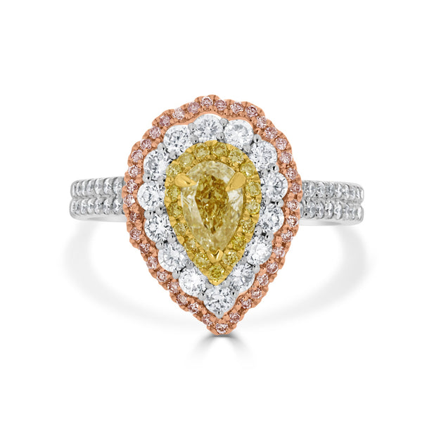 0.51tct Yellow Diamond Rings with 1.03tct white diamonds set in 14kt two tone gold