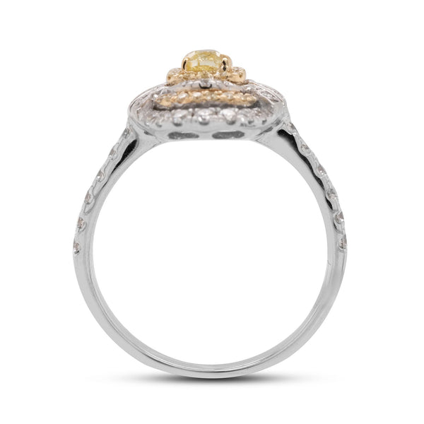 0.30Ct Yellow Diamond Ring With 0.63Tct Diamonds In 18K Two Tone Gold