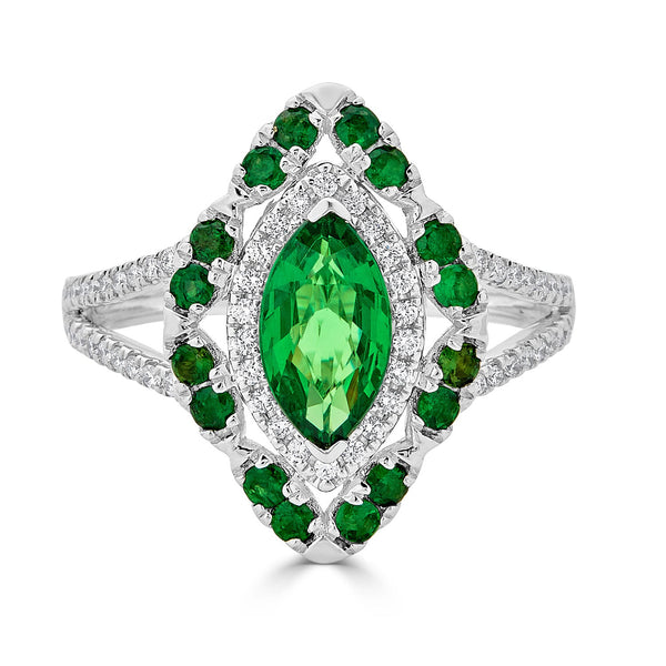 1.47tct Tsavorite ring with 0.24tct diamonds set in 14K white gold