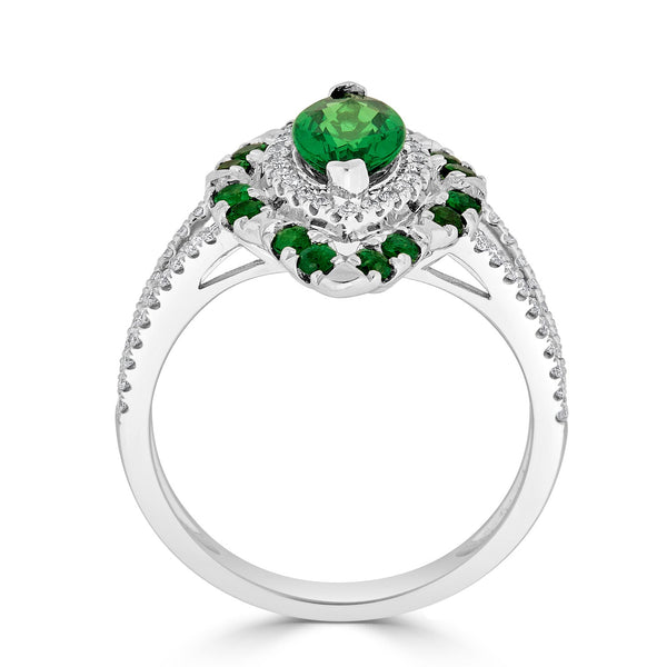 1.47tct Tsavorite ring with 0.24tct diamonds set in 14K white gold