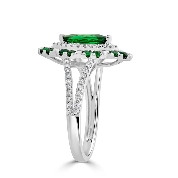 1.47tct Tsavorite ring with 0.24tct diamonds set in 14K white gold