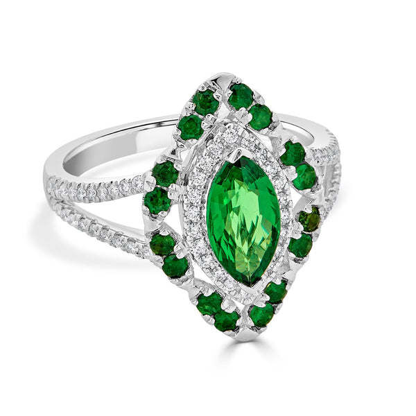 1.47tct Tsavorite ring with 0.24tct diamonds set in 14K white gold