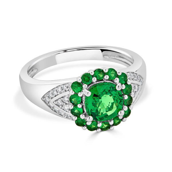 1.56tct Tsavorite ring with 0.09tct diamonds set in 14K white gold