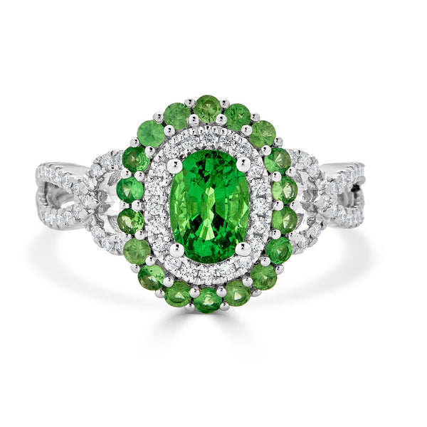 1.46tct Tsavorite ring with 0.26tct diamonds set in 14K white gold