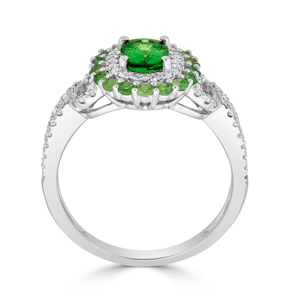 1.46tct Tsavorite ring with 0.26tct diamonds set in 14K white gold