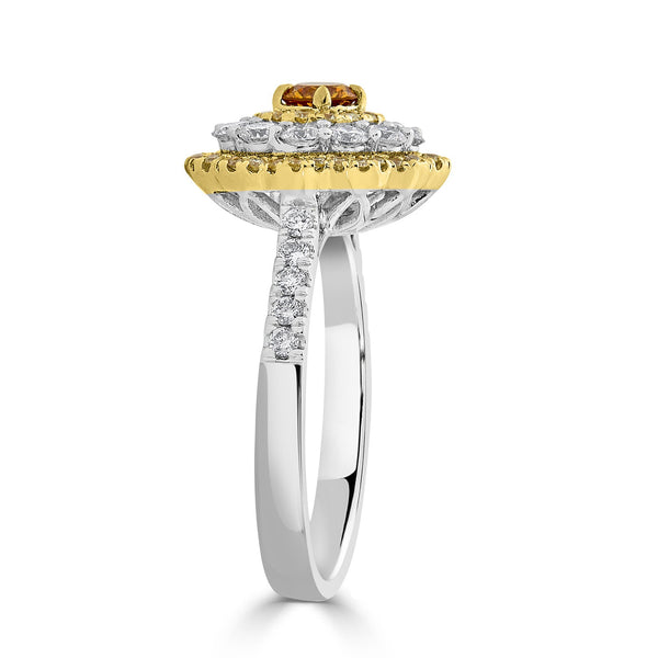 0.24ct Orange Diamond ring with 0.88tct diamond accents set in 14K two tone gold