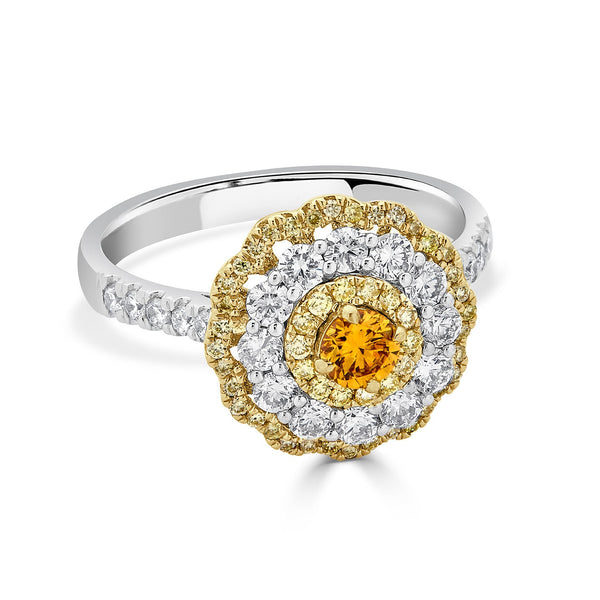 0.24ct Orange Diamond ring with 0.88tct diamond accents set in 14K two tone gold