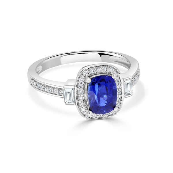 1.46ct Sapphire Ring with 0.27tct Diamonds set in 14K White Gold