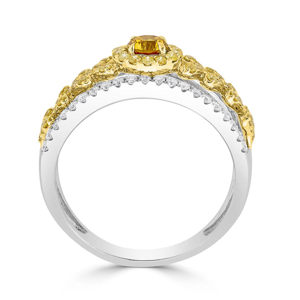 0.28ct Orange Diamond ring with 0.67tct diamond accents set in 14K two tone gold