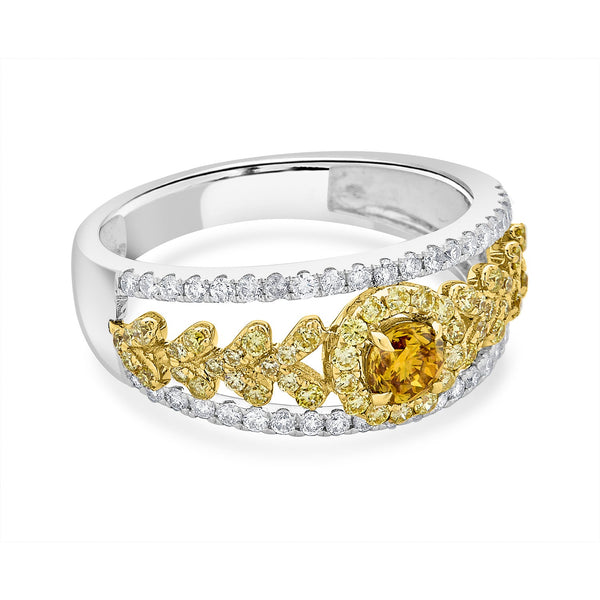 0.28ct Orange Diamond ring with 0.67tct diamond accents set in 14K two tone gold