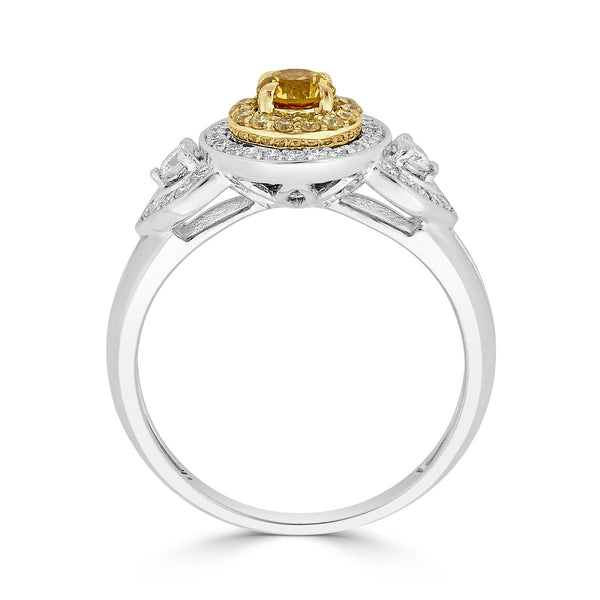 0.28ct Orange Diamond ring with 0.44tct diamond accents set in 14K two tone gold