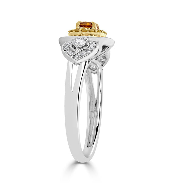 0.32ct Orange Diamond ring with 0.45tct diamond accents set in 14K two tone gold