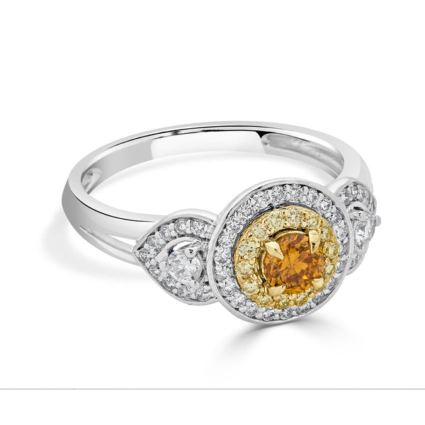 0.32ct Orange Diamond ring with 0.45tct diamond accents set in 14K two tone gold