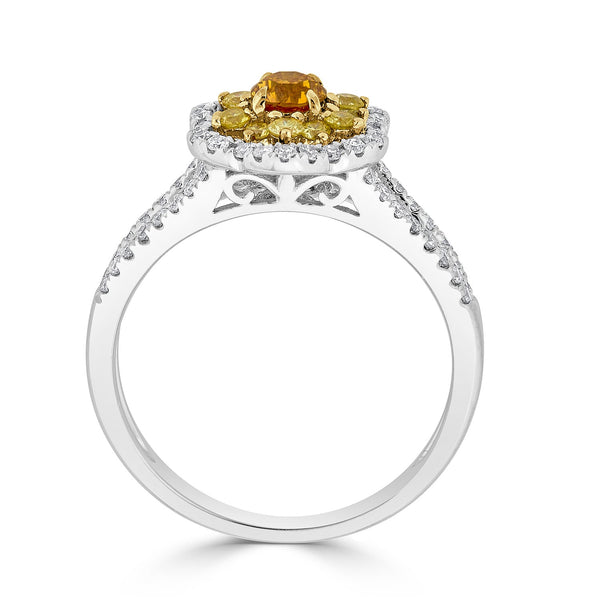 0.27ct Orange Diamond ring with 0.60tct diamonds accents set in 14K two tone gold