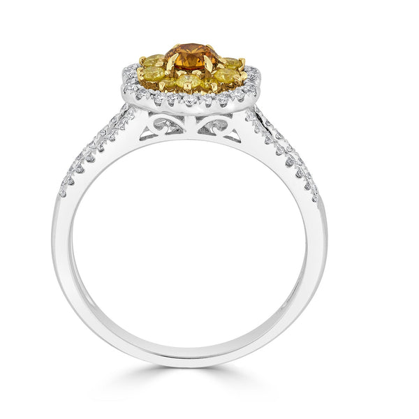 0.28ct Orange Diamond ring with 0.61tct diamonds accents set in 14K two tone gold