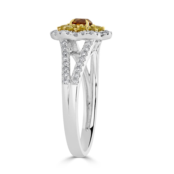 0.28ct Orange Diamond ring with 0.61tct diamonds accents set in 14K two tone gold