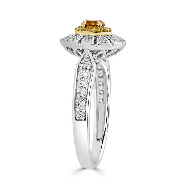 0.32ct Orange Diamond ring with 0.39tct diamond accents set in 14K two tone gold