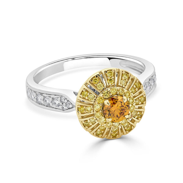 0.31ct Orange Diamond ring with 0.41tct diamond accents with 14K two tone gold