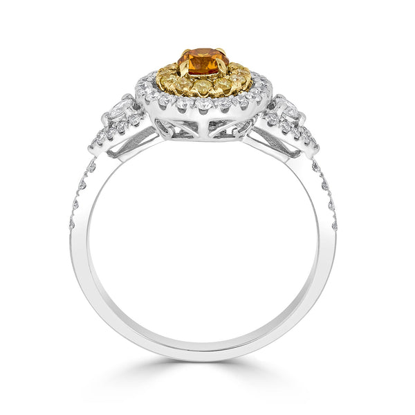 0.26ct Orange Diamond ring with 0.61tct diamond accents set in 14K two tone gold