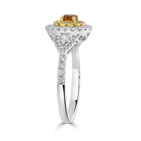 0.26ct Orange Diamond ring with 0.61tct diamond accents set in 14K two tone gold