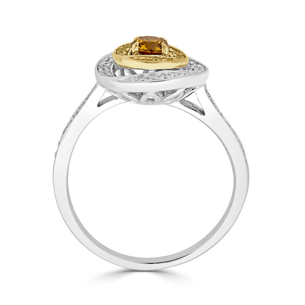 0.27ct Orange Diamond ring with 0.29tct diamond accents set in 14K two tone gold