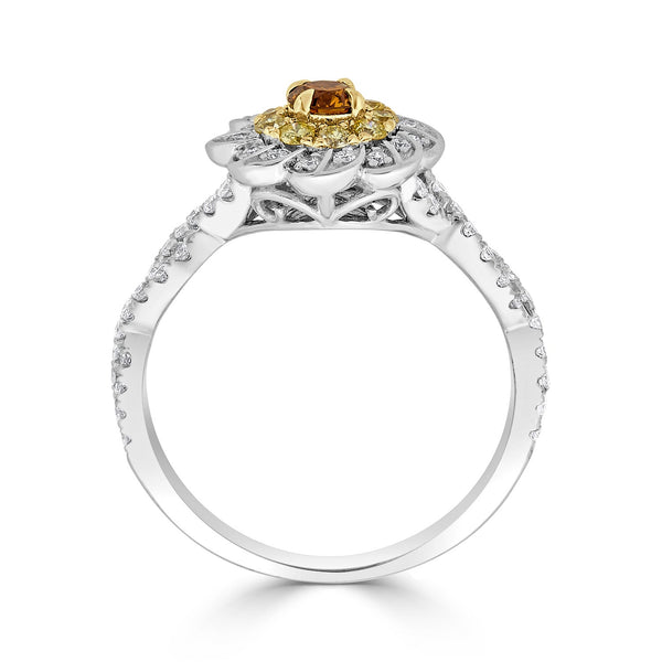 0.20ct Orange Diamond ring with 0.57tct diamond accents set in 14K two tone gold