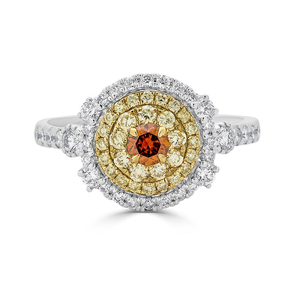 0.22ct Orange Diamond ring with 0.80tct diamond accents set in 14K two tone gold