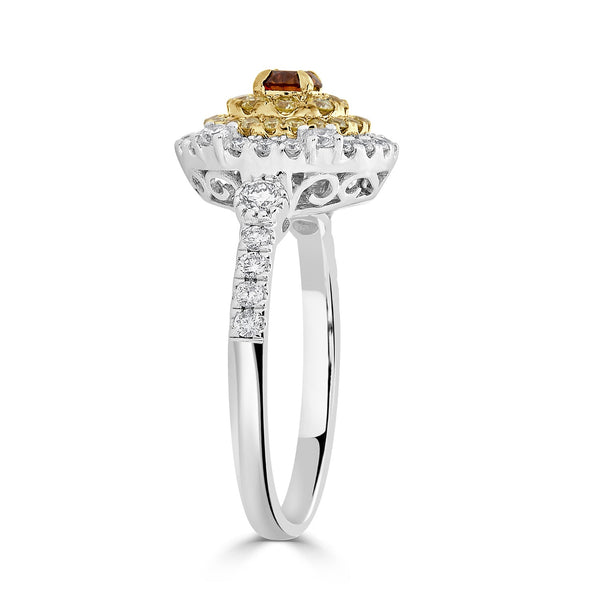 0.22ct Orange Diamond ring with 0.80tct diamond accents set in 14K two tone gold