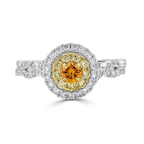 0.19ct Orange Diamond ring with 0.69tct diamond accents set in 14K two tone gold