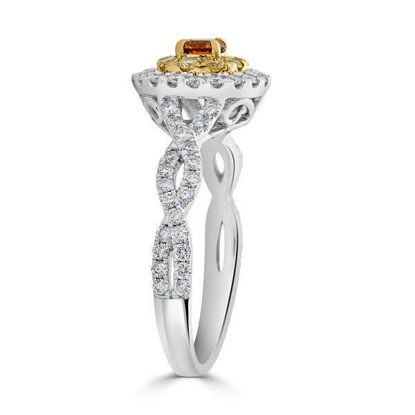 0.19ct Orange Diamond ring with 0.69tct diamond accents set in 14K two tone gold